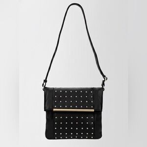 Danier | Black Studded Leather HandBag, Silver Strip Detail, Magnet Closure